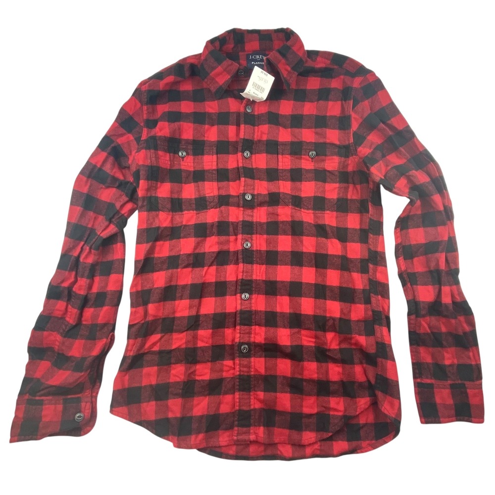 J. Crew Flannel Shirt Red Black Buffalo Plaid Classic Fit Long‎ Sleeve Mens S